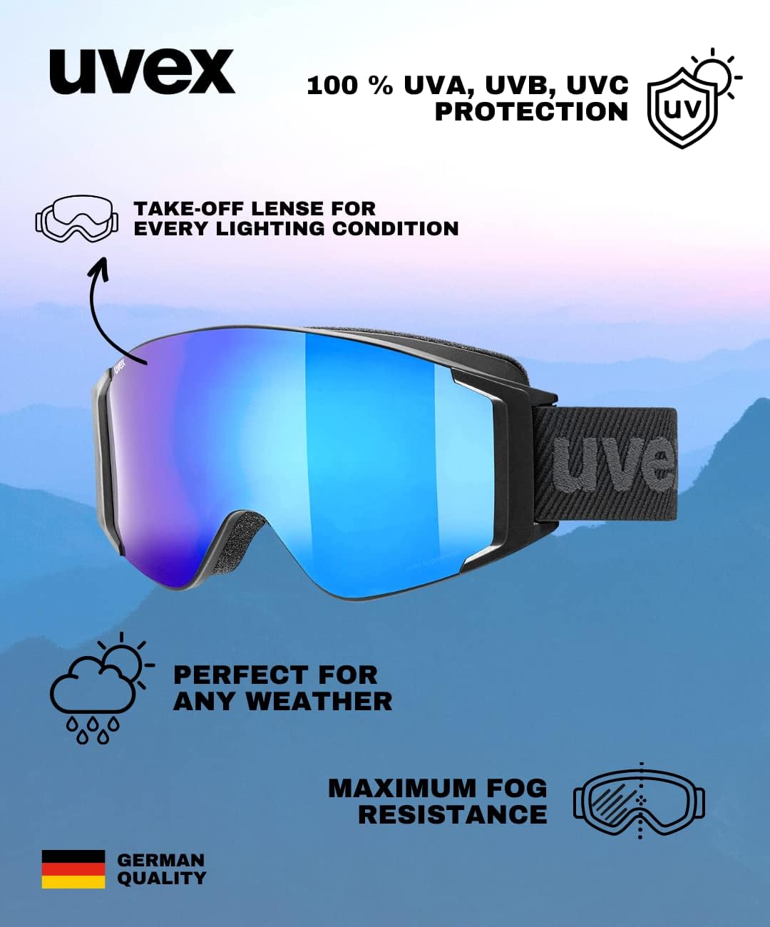 uvex Unisex G.gl 3000 To Skibrille (1er Pack) Einheitsgrösse black mat/blue-lasergold lite, Einheits