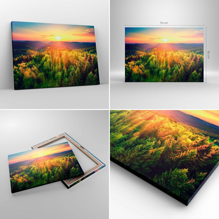 ARTTOR Bilder auf Leinwand Berge Natur Leinwandbild mit Rahmen 70x50cm Wandbilder Dekoration Wohnzim