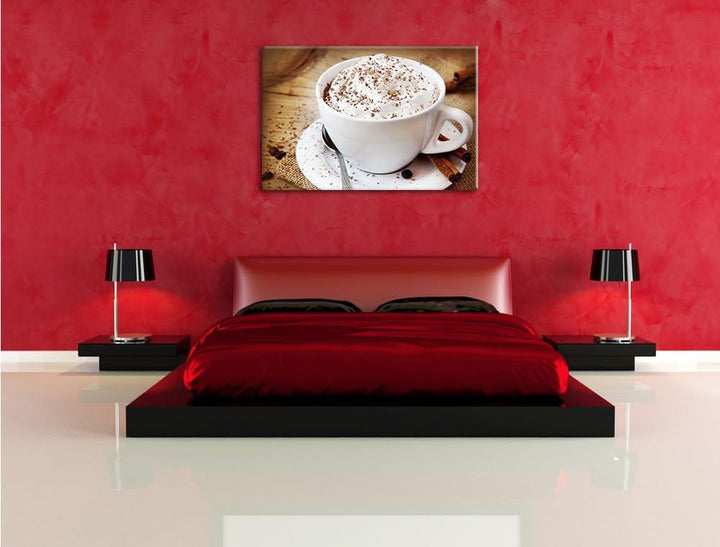 Frischer Kaffee mit Schokosträusel Format: 100x70 auf Leinwand, XXL riesige Bilder fertig gerahmt mi