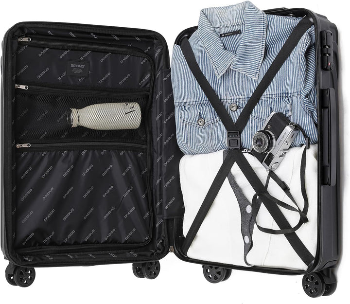 BEIBYE Kofferset Rollkoffer Koffer Hartschale,TSA Schloss, Zwillingsrollen, Erweiterung (Schwarz, Se