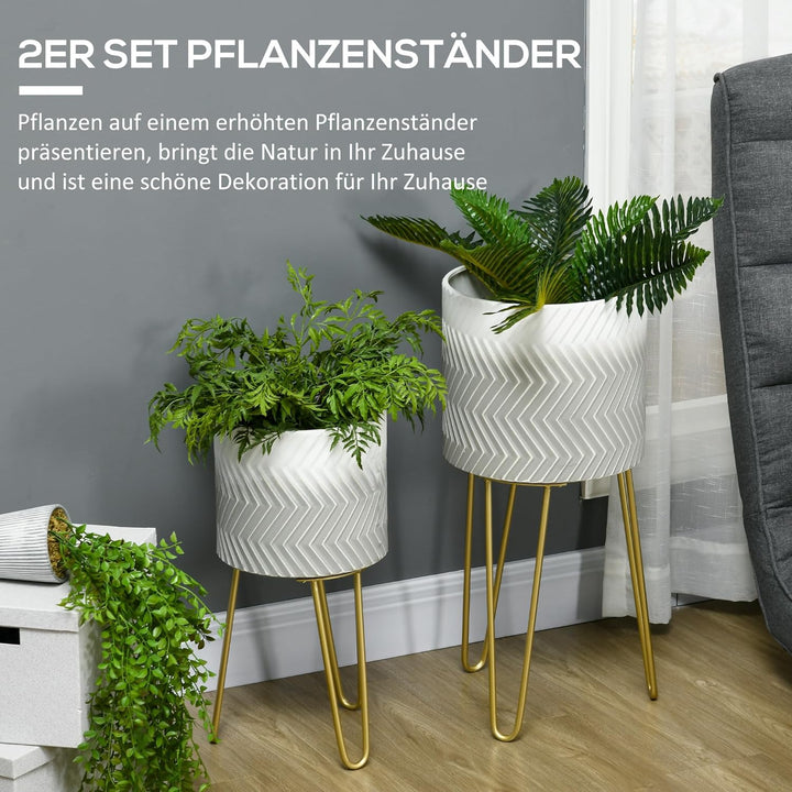 Outsunny 2er-Set Pflanzenständer, Pflanztöpfe, Blumenständer, Blumentöpfe mit Gestell, Übertopf, Blu