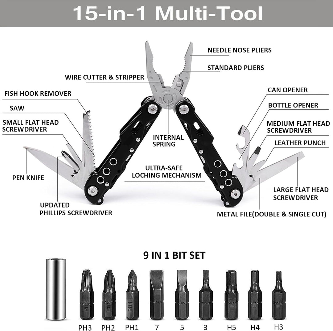 Multitools Edelstahl, 24-in-1 Faltbares Multifunktionszange, Multifunktionale Zange, Multiwekzeug, M