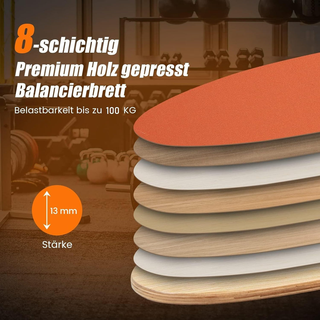 COSTWAY Balance Board aus Holz, Balancebrett, Balance Trainer Trickboard für zuhause, inkl. Korkroll