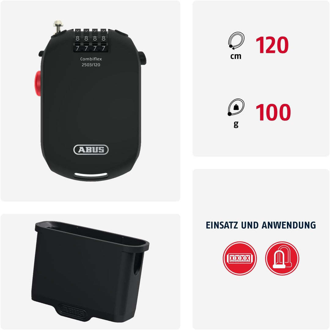 ABUS Spezialschloss Combiflex 2501/65 - Geeignet als Gepäcksicherung, Skischloss, Helmsicherung - mi