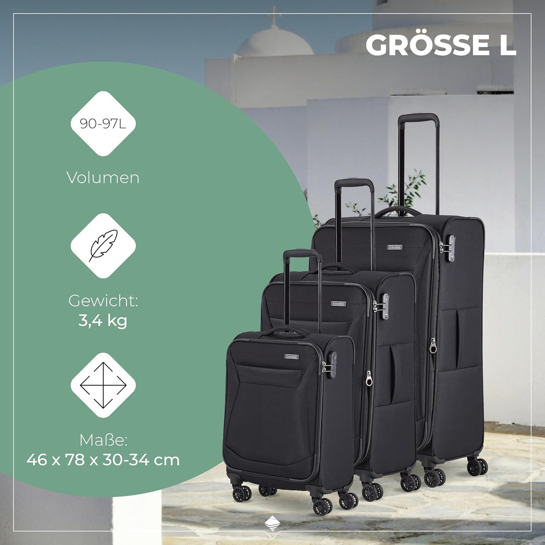 travelite 4-Rad Koffer Set Weichschale, Grössen L/M/S, Serie CHIOS Trolley Set in zeitloser Optik, H