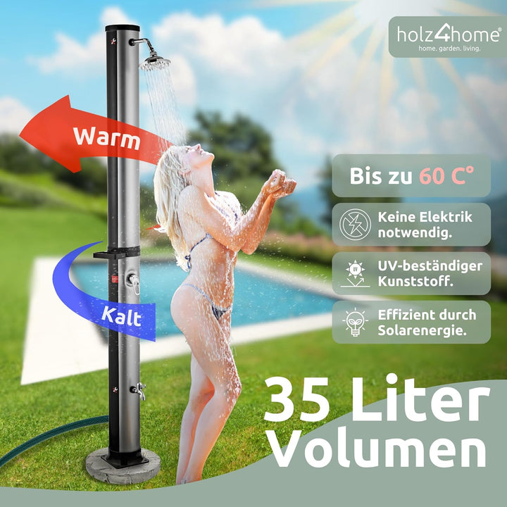 holz4home® Solardusche Gartendusche I Aussendusche mit Warmwasser bis 60°C I Outdoordusche für Garte
