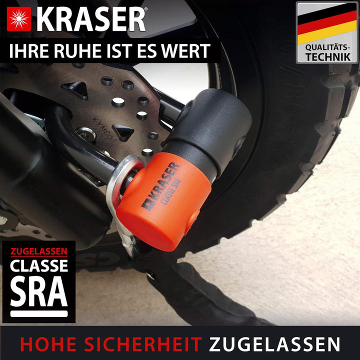 KRASER KR50+120L Motorradkette Diebstahlsicherung + Vorhängeschloss SRA Homologierte Anti-Diebstahl-
