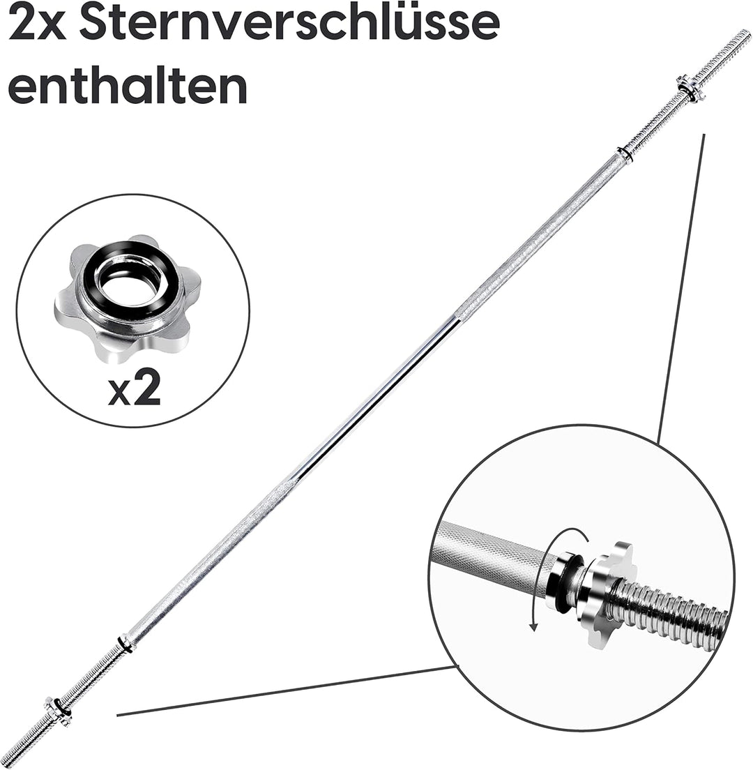 wuuhoo® Langhantelstange Henry - 180cm / 150 cm / 120 cm Hantelstange 25mm, Stahl verchromte Hantel