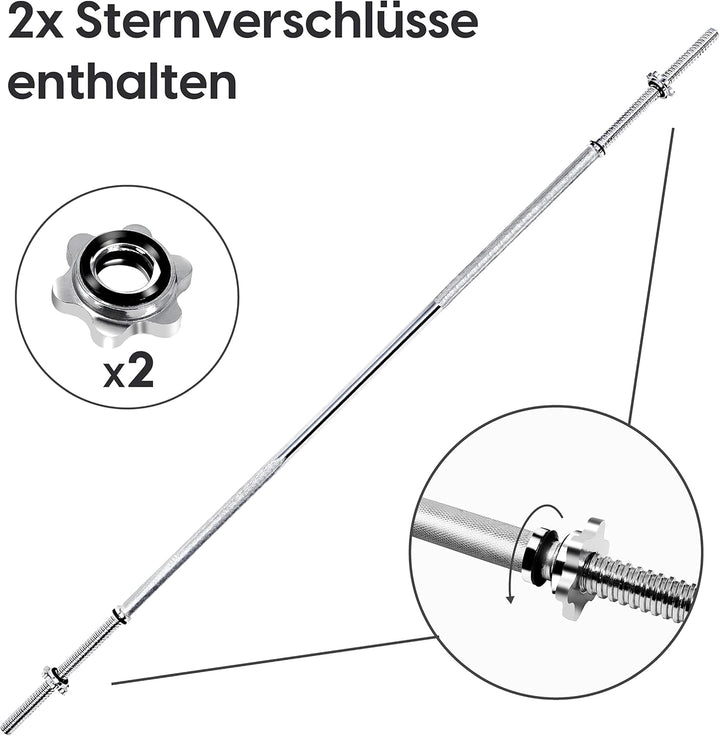 wuuhoo® Langhantelstange Henry - 180cm / 150 cm / 120 cm Hantelstange 25mm, Stahl verchromte Hantel