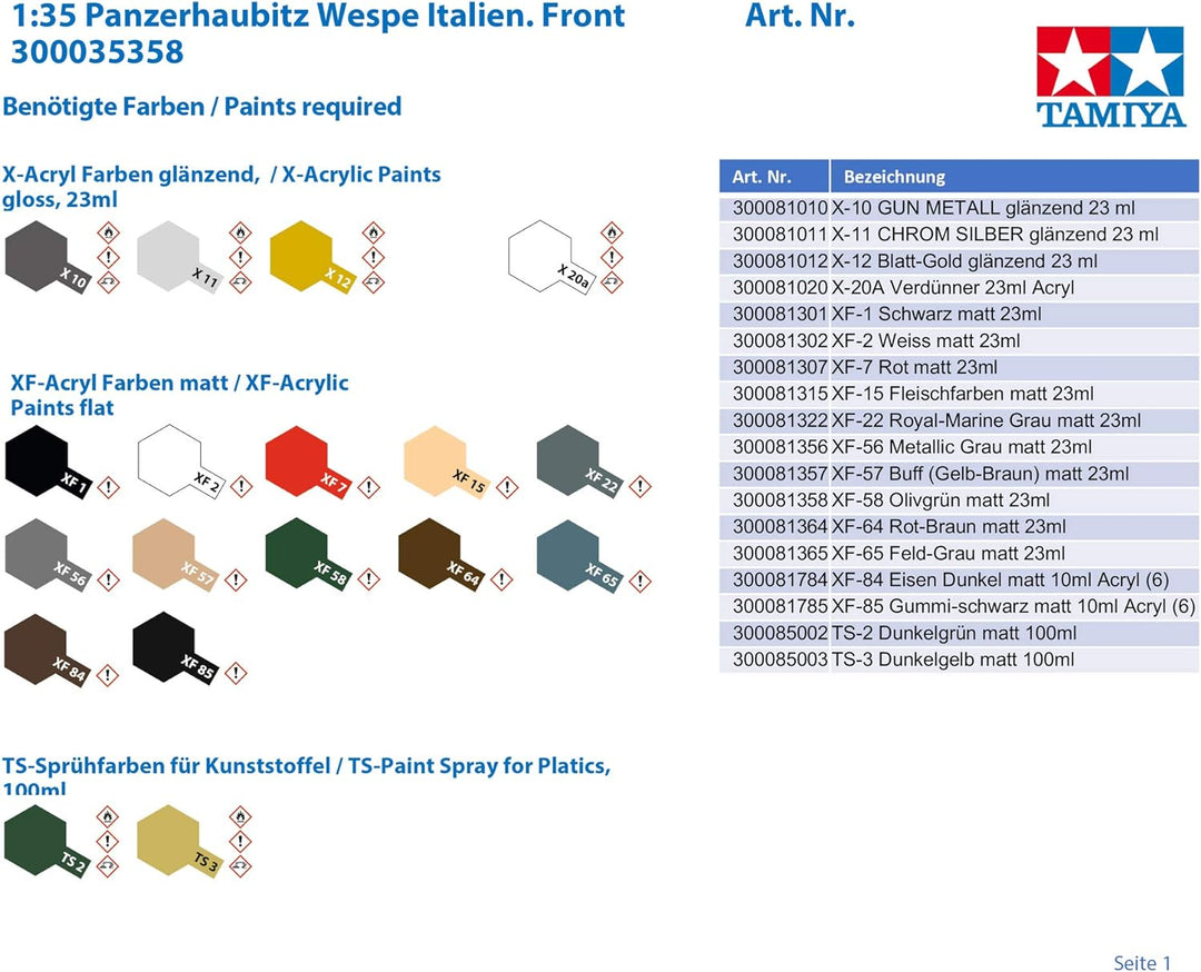 TAMIYA 35358 - 1:35 Panzerhaubitz Wespe Italien. Front, Modellbau, Plastik Bausatz, Hobby, Basteln,