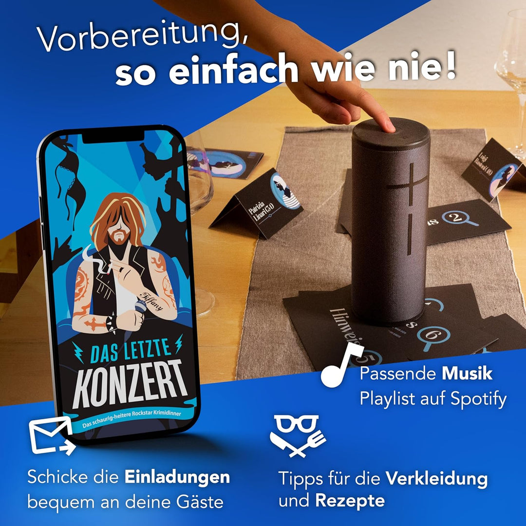 CRIMECASES Krimidinner für 6-8 Spieler: Das letzte Konzert | Das schaurig-heitere Rockstar Krimi Din