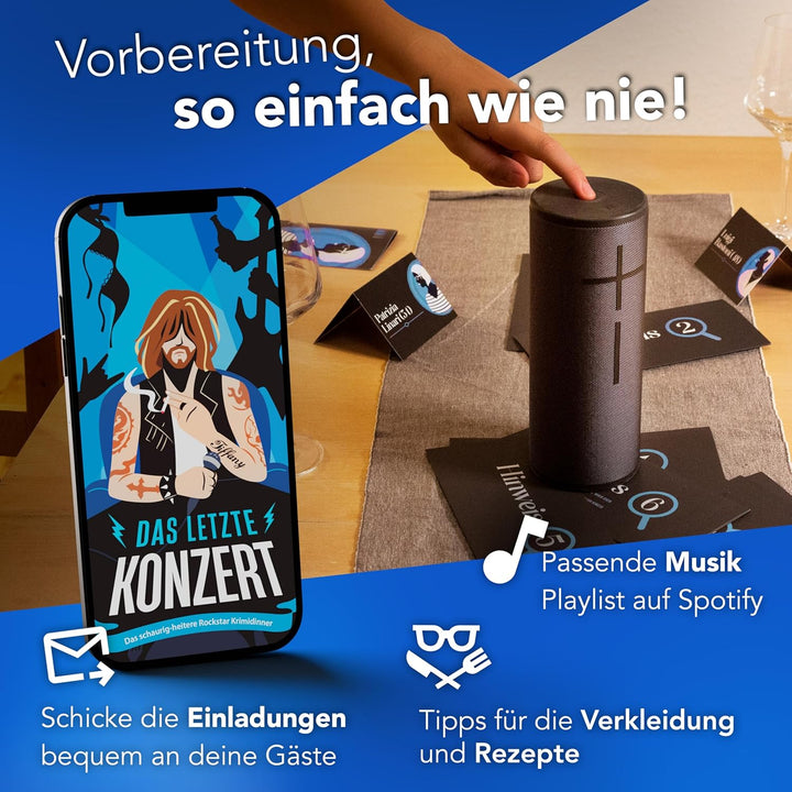 CRIMECASES Krimidinner für 6-8 Spieler: Das letzte Konzert | Das schaurig-heitere Rockstar Krimi Din