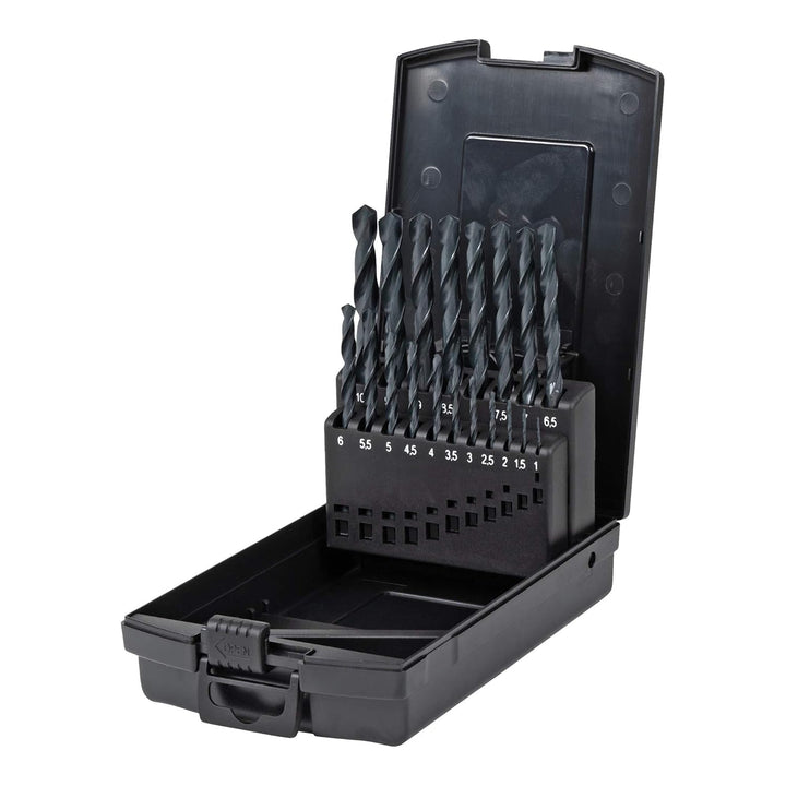 STIER Spiralbohrer Set HSS-R, 19-teilig, Basic Metallbohrer Satz, Stahlbohrer Satz, rollgewalzt, zyl