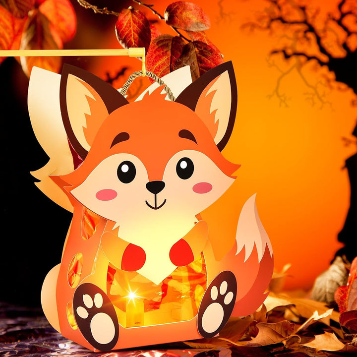 Herenear 3 Stück Herbst Kinder Laternen, Tierische Papierlaternen mit Laternenstäben, DIY Tier Dekor
