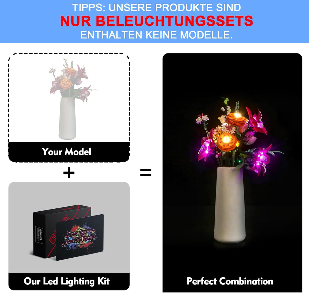 LocoLee Licht Set Kompatibel mit Lego 10342 Schöner Rosafarbener Blumenstrauss, Nur Lichter Set - Ke