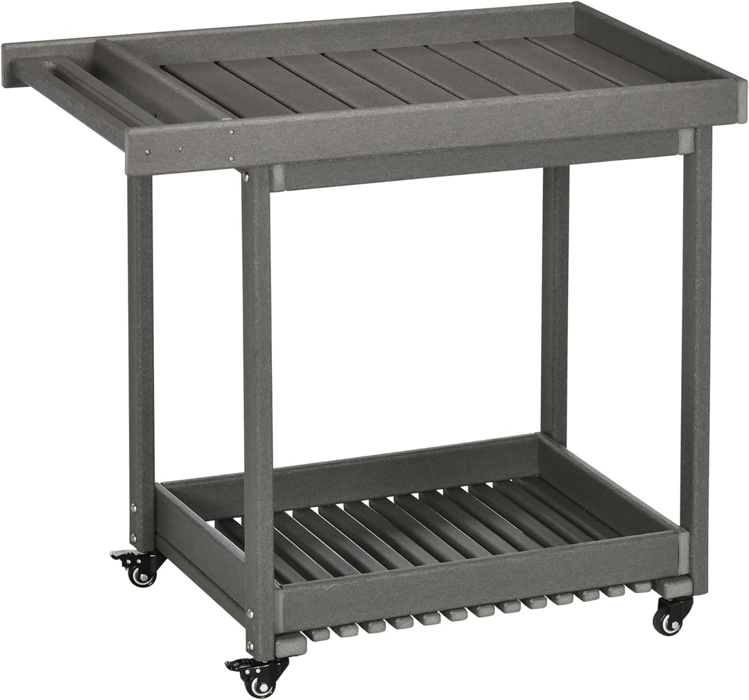 Outsunny Servierwagen, Barbecue Trolley mit Handtuchhalter, Garten Rollwagen mit 2 Regalen, Outdoor
