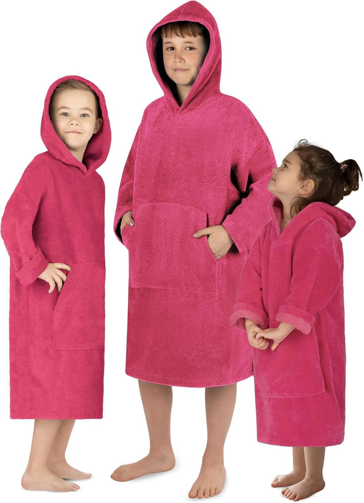 normani Kinder Langarm Badeponcho - Frottee Kapuzenhandtuch für Jungen und Mädchen 2-5 Jahre Rosa, 2