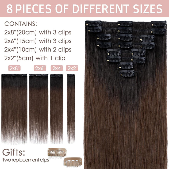 Silk-co Echthaar Clip In Extensions 8 Tressen 18 Clips 60g, Balayage Hair Extensions, Remy Echthaar