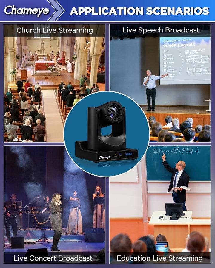 Chameye NDI PTZ Camera 30x Optical Zoom AI Auto Tracking PTZ Camera with LCD Display, NDI 3G-SDI IP