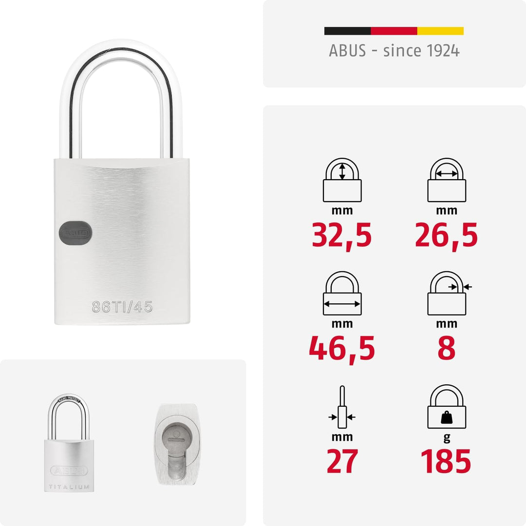 ABUS Titalium-Vorhangschloss 86TI/45 ohne Zylinder 27778, 86TI/45