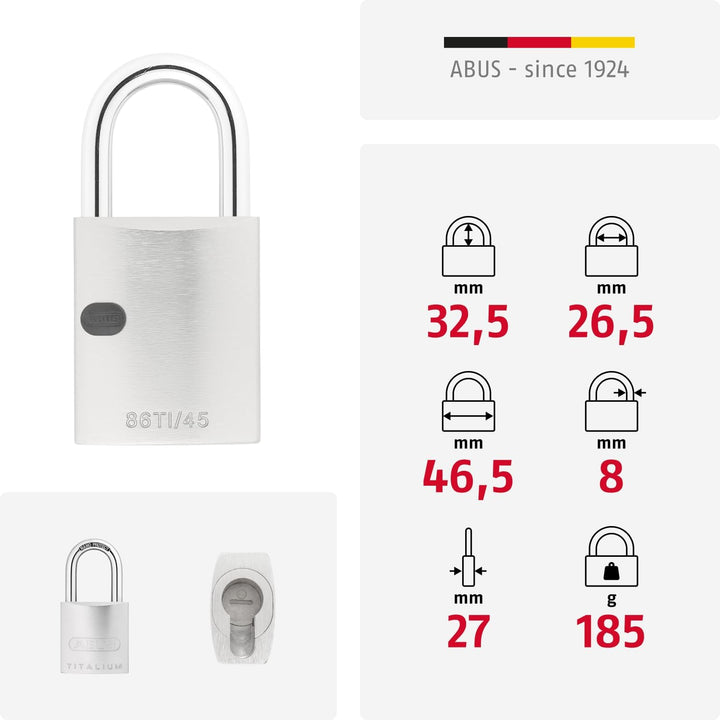 ABUS Titalium-Vorhangschloss 86TI/45 ohne Zylinder 27778, 86TI/45