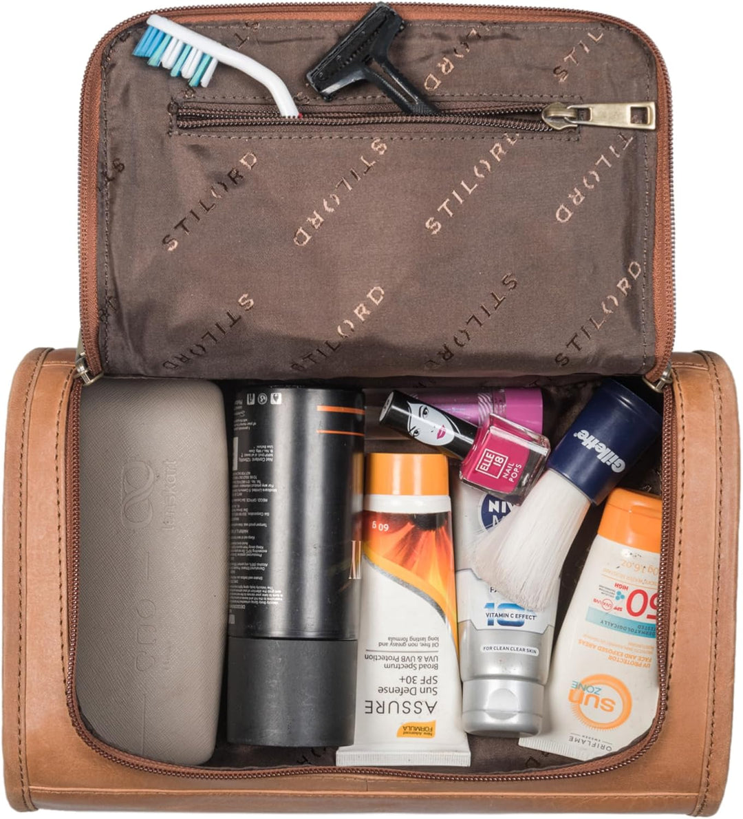 STILORD 'Juri' Leder Kulturbeutel Gross für Damen und Herren Unisex Waschtasche für Unterwegs Kosmet