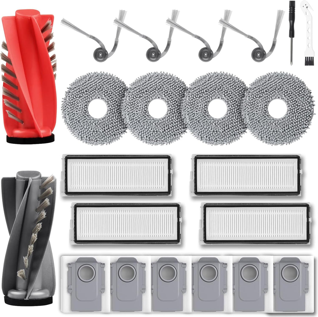 NIXOOT 21 Stück Zubehörset für Roborock Qrevo Curv Saugroboter, Ersatzteile 1 Hauptbürste 6 Staubbeu