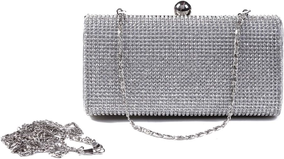 Damara Mini Glitzernde Strassstein Damen Hartschalen Clutch Abendtasche,Silber, Silber