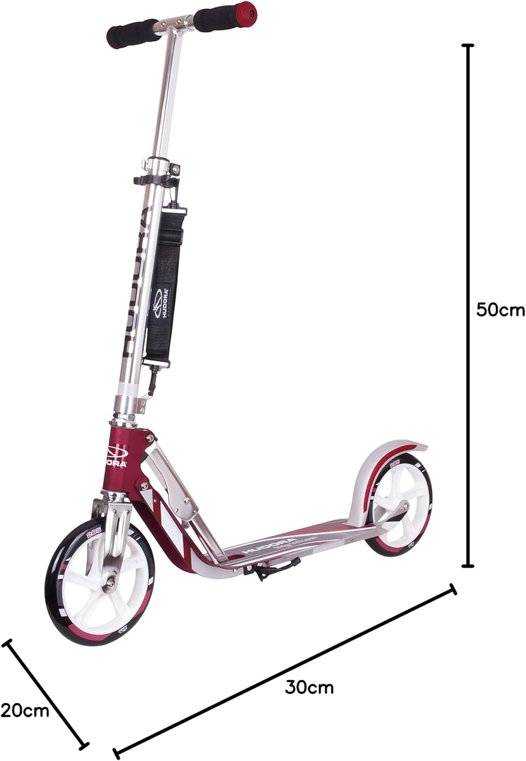 HUDORA BigWheel 205 Scooter - Stabiler Aluminium-Roller - Höhenjustierbarer & zusammenklappbarer Cit