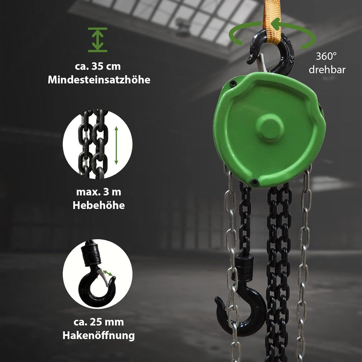 TRUTZHOLM Kettenzug mit Doppelbremse HSC 1000kg Traglast - 3m Hubhöhe Triangel Flaschenzug Seilzug H