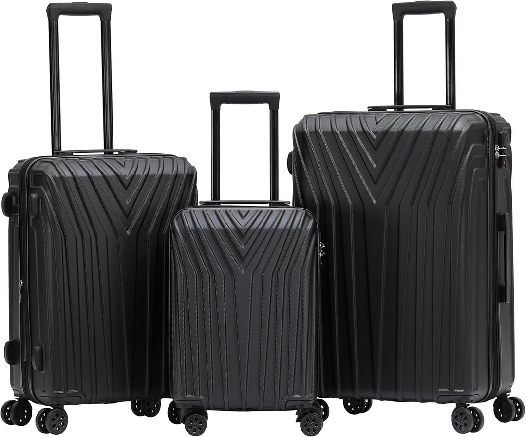 BEIBYE Kofferset Rollkoffer Koffer Hartschale,TSA Schloss, Zwillingsrollen, Erweiterung (Schwarz, Se