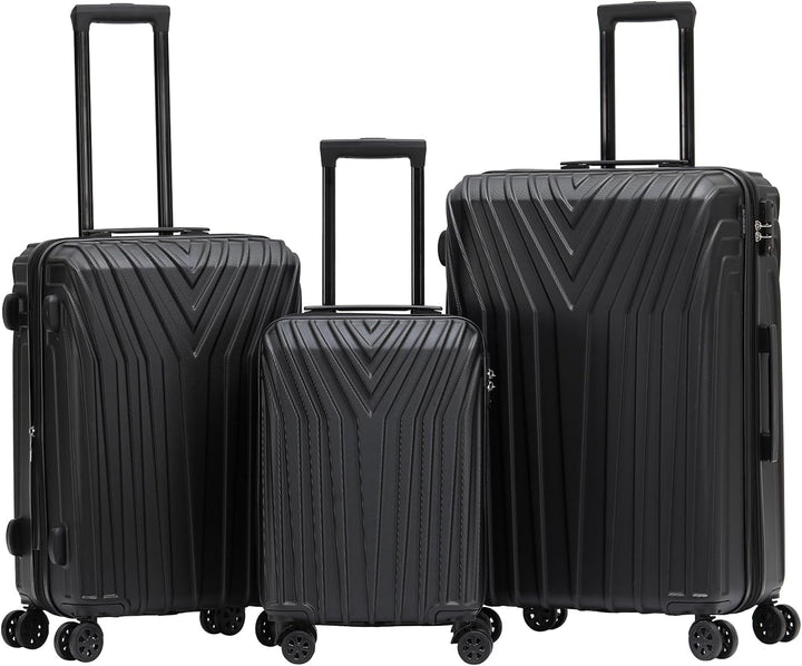 BEIBYE Kofferset Rollkoffer Koffer Hartschale,TSA Schloss, Zwillingsrollen, Erweiterung (Schwarz, Se