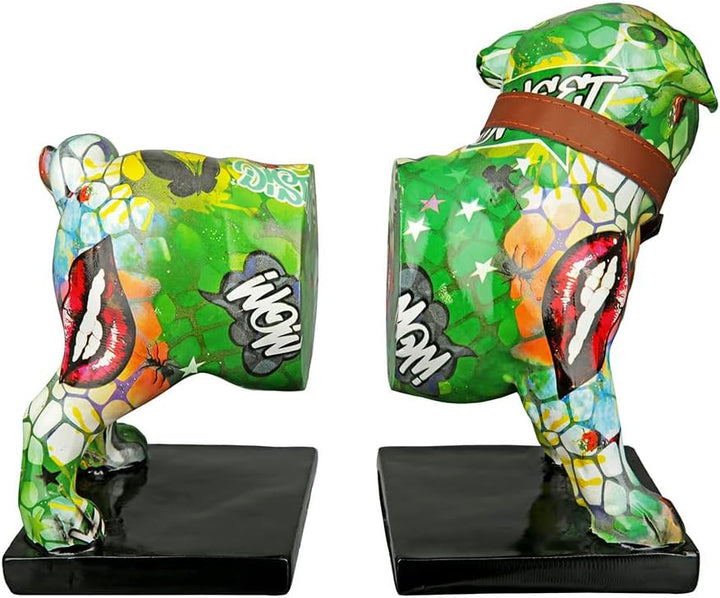 Casablanca Deko 1 Paar Buchstützen - Tierfigur Mops Hundefigur mit Halsband Glocke - Street Art Graf