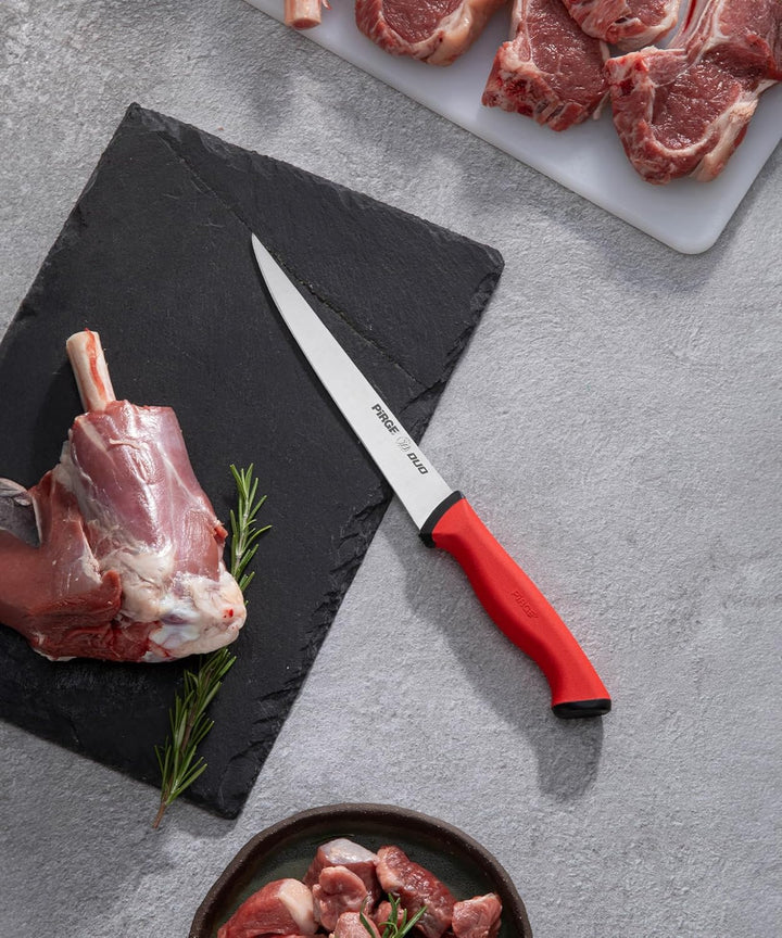 Pirge Duo Profi Messerset mit Tasche 4 Stück - Rutschfester Griff - Profi Kochmesser Set - Edelstahl