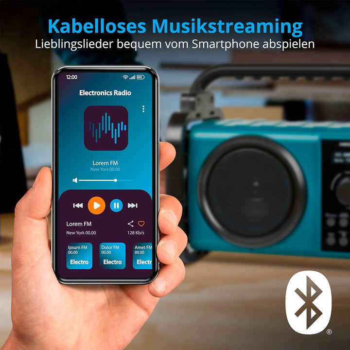 MEDION E66045 DAB+ Baustellenradio (Robustes Gehäuse, Spritzwassergeschützt (IP44), Bluetooth 5.0, P