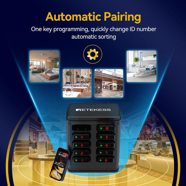 Retekess TD177 Verbesserter Pager Rufsystem, 500M Restaurant Pager System, Kopplung mit Einem Tasten