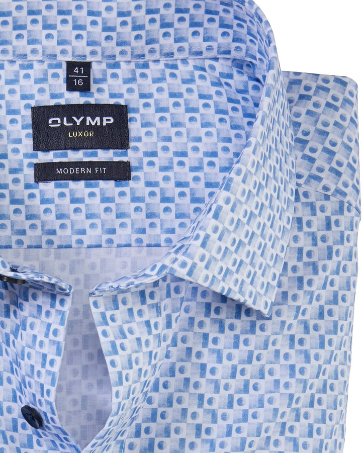 OLYMP Herren Businesshemd Langarm Luxor,Digitaldruck,modern fit,Global Kent 40 Bleu 11, 40 Bleu 11