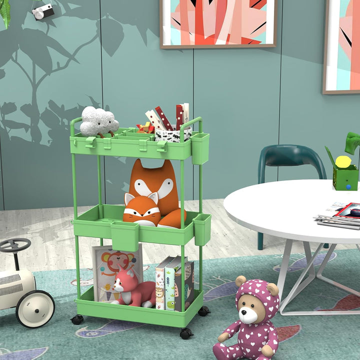 Ronlap Rollwagen Küchewagen mit 3 Ebenen, Servierwagen mit Aufhängebecher, Separator, Haken, Regal a