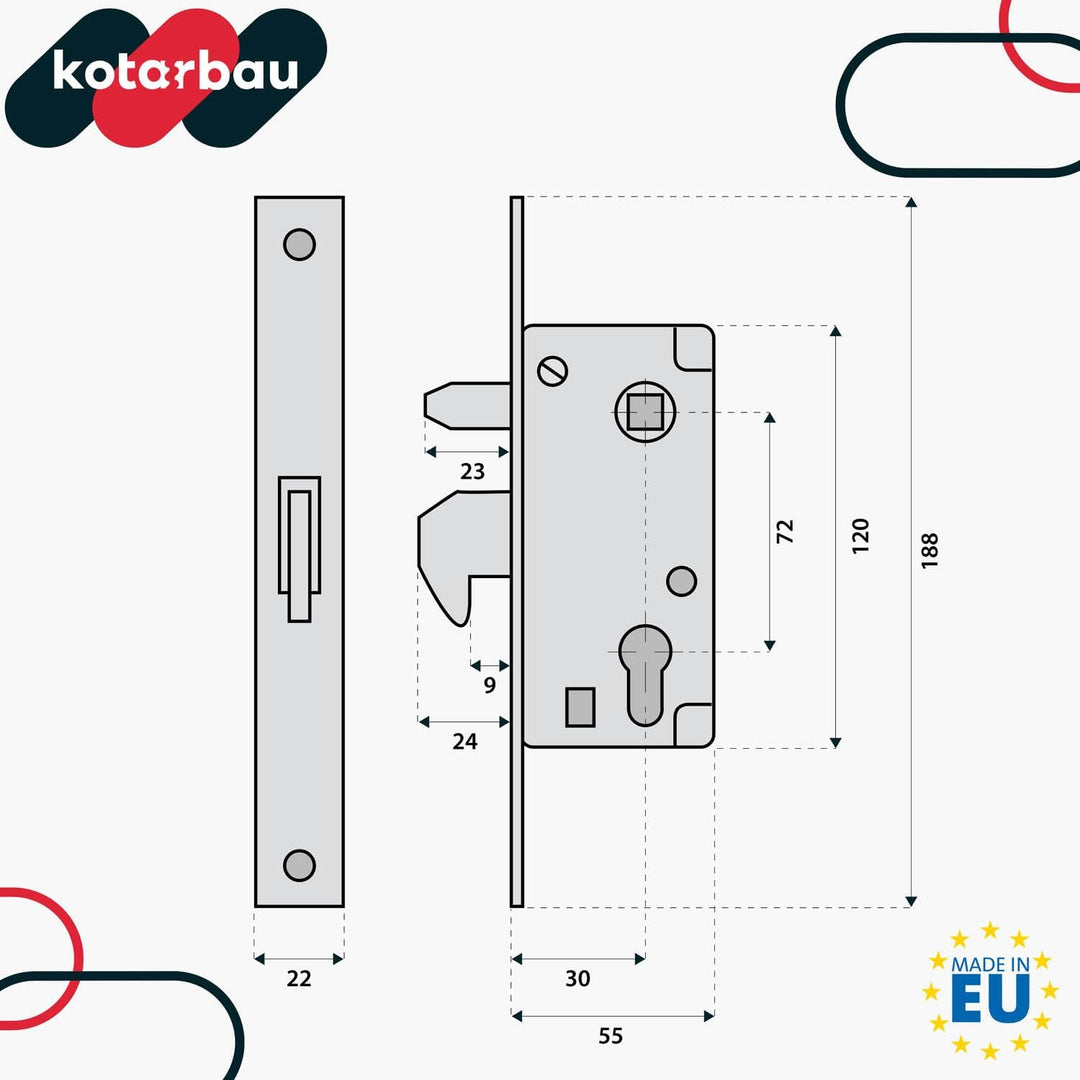 KOTARBAU® Hakenschloss Schiebetore Einsteckschloss 72/30 Schlosskasten Führungsdorn Schiebetürschlos