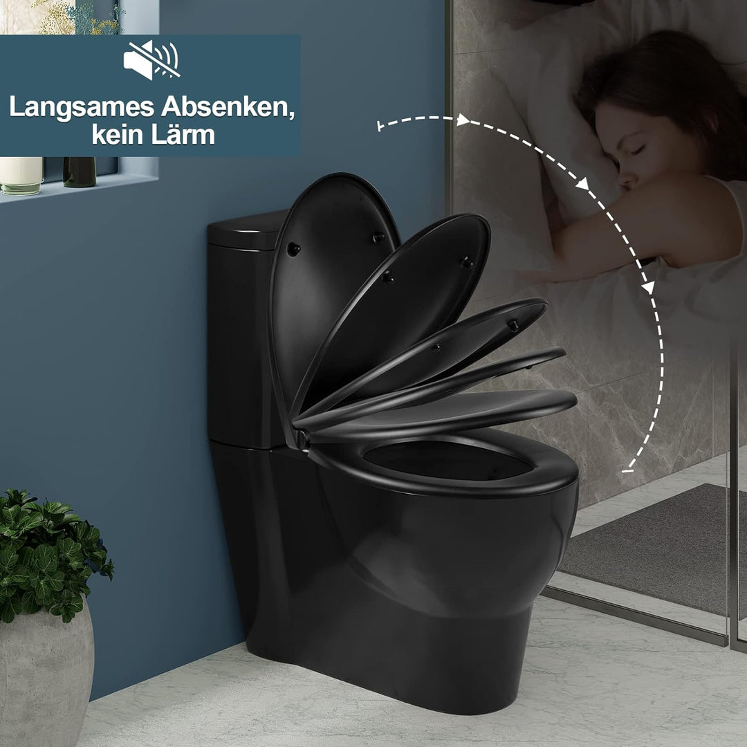 WOLTU Premium Toilettendeckel Matt-schwarz,WC Sitz mit Absenkautomatik Oval,Klodeckel Softclose,Quic