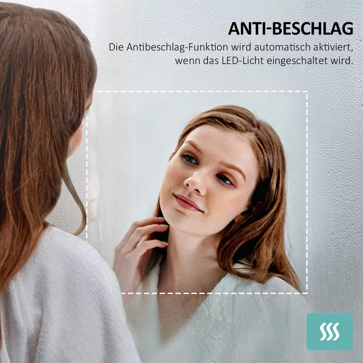 EMKE Badspiegel mit Beleuchtung 80x60cm Badezimmerspiegel mit Touch, 3 Lichtfarbe dimmbar, Antibesch