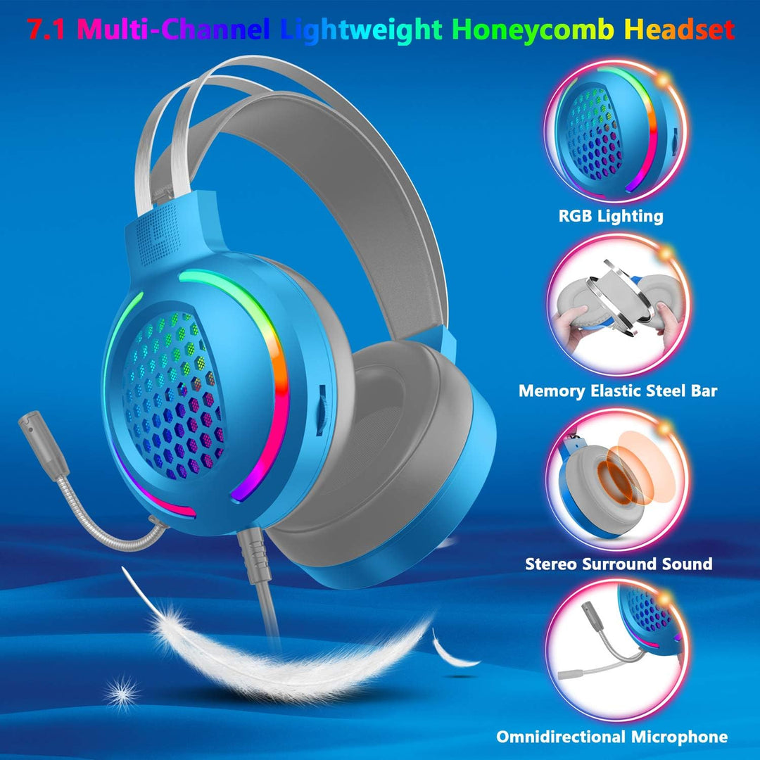 Gaming Tastatur Headset & Maus Set, 104 Tasten Rainbow Backlit UK Layout Tastatur 2400DPI Maus 7.1 S