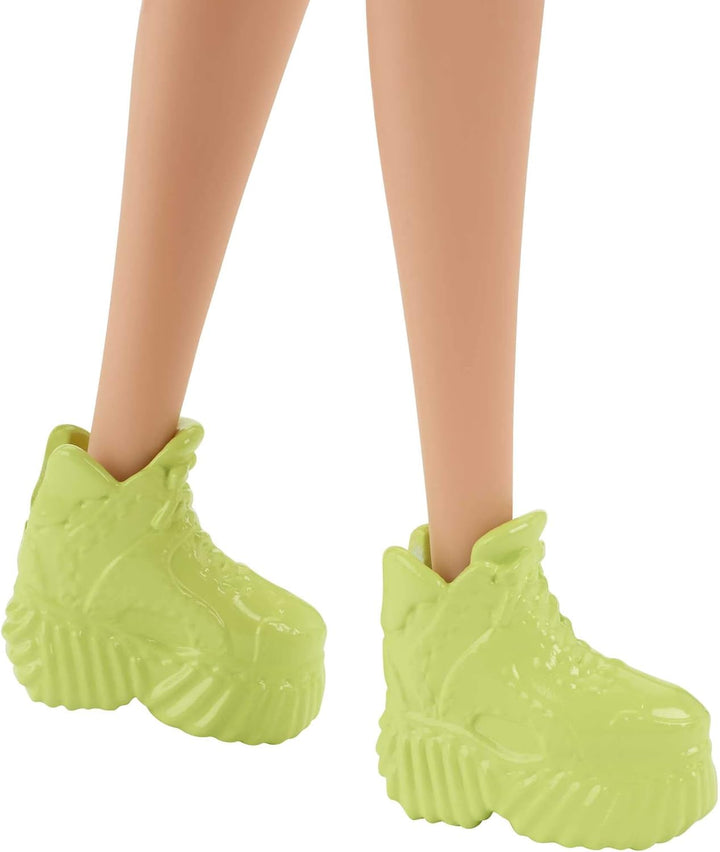 Barbie Fashionistas, Puppe mit blonden Haaren und lila Strähnen, Kleid mit Regenbogen-Ausschnitt, ro