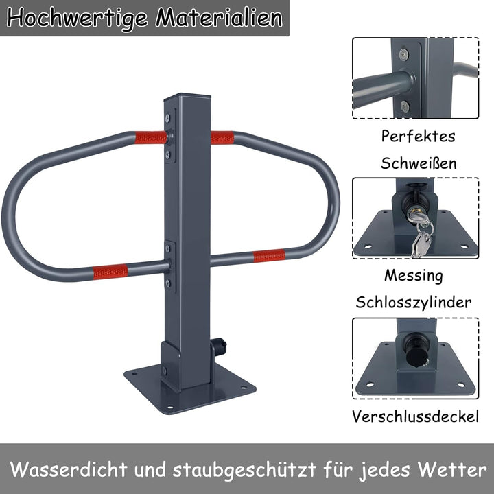 NAIZY Parkpfosten klappbar Parkplatzsperre mit 3 Schlüssel & Reflektierende Aufkleber Parkbügel 73x5