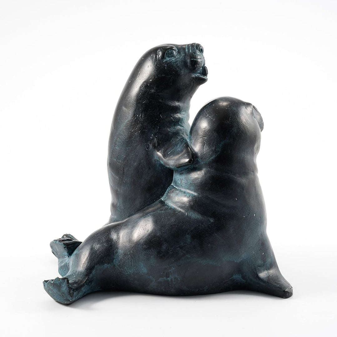 Wasserspeier Figur Seehundpaar aus Kunststein - (L x B x H): ca. 260 x 160 x 220 mm - Schlauchanschl