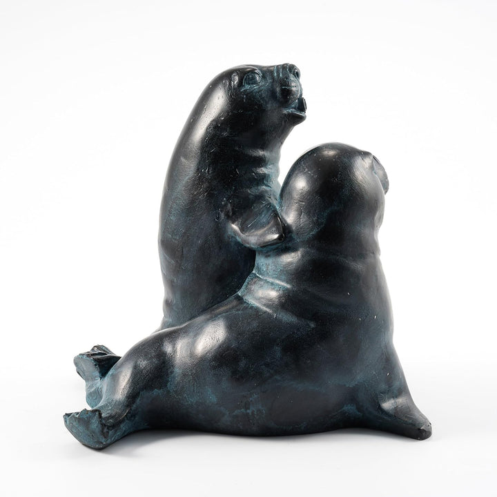 Wasserspeier Figur Seehundpaar aus Kunststein - (L x B x H): ca. 260 x 160 x 220 mm - Schlauchanschl