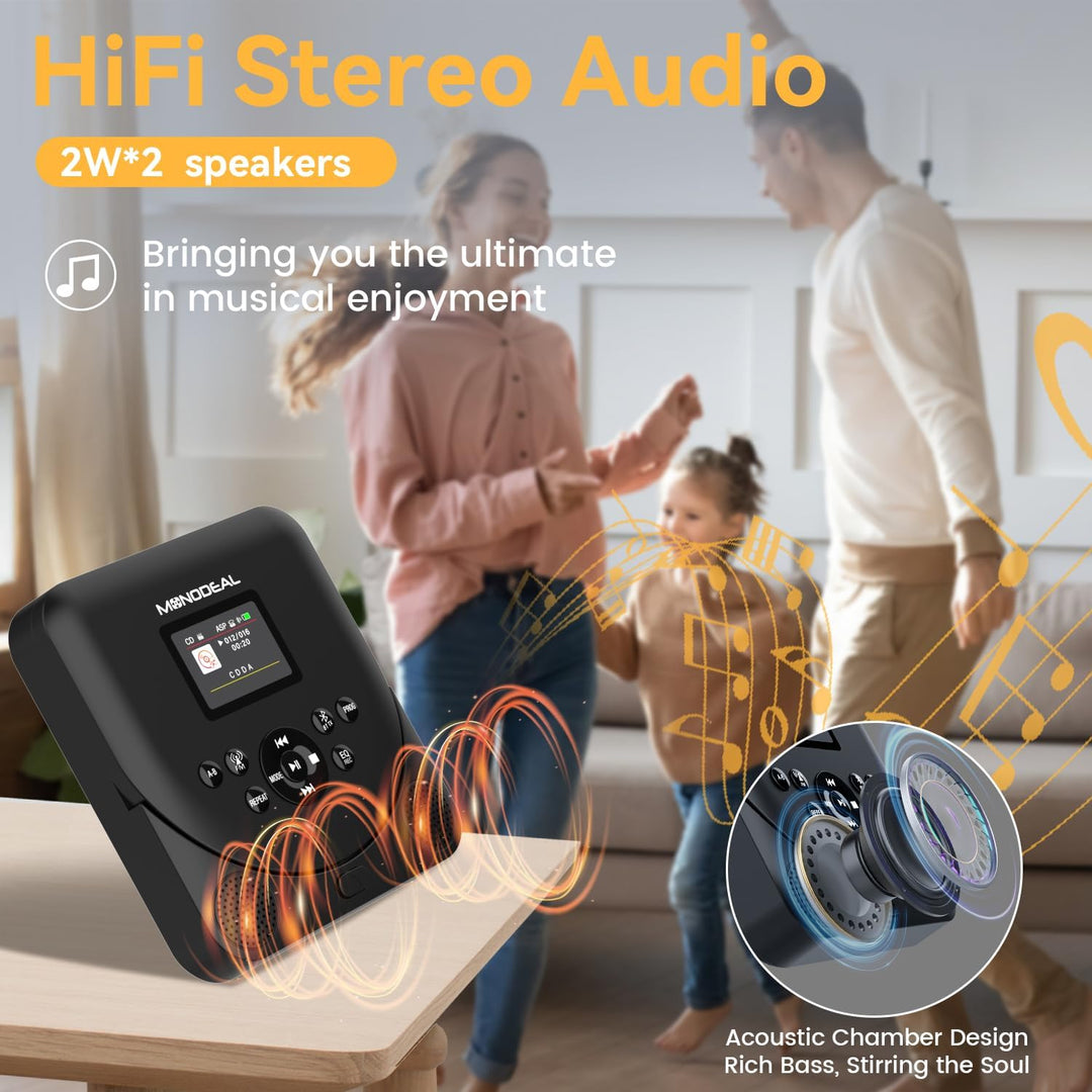 CD Player Tragbar mit TFT Display, 2024 MONODEAL Tragbarer CD Player Bluetooth, Wiederaufladbar CD P