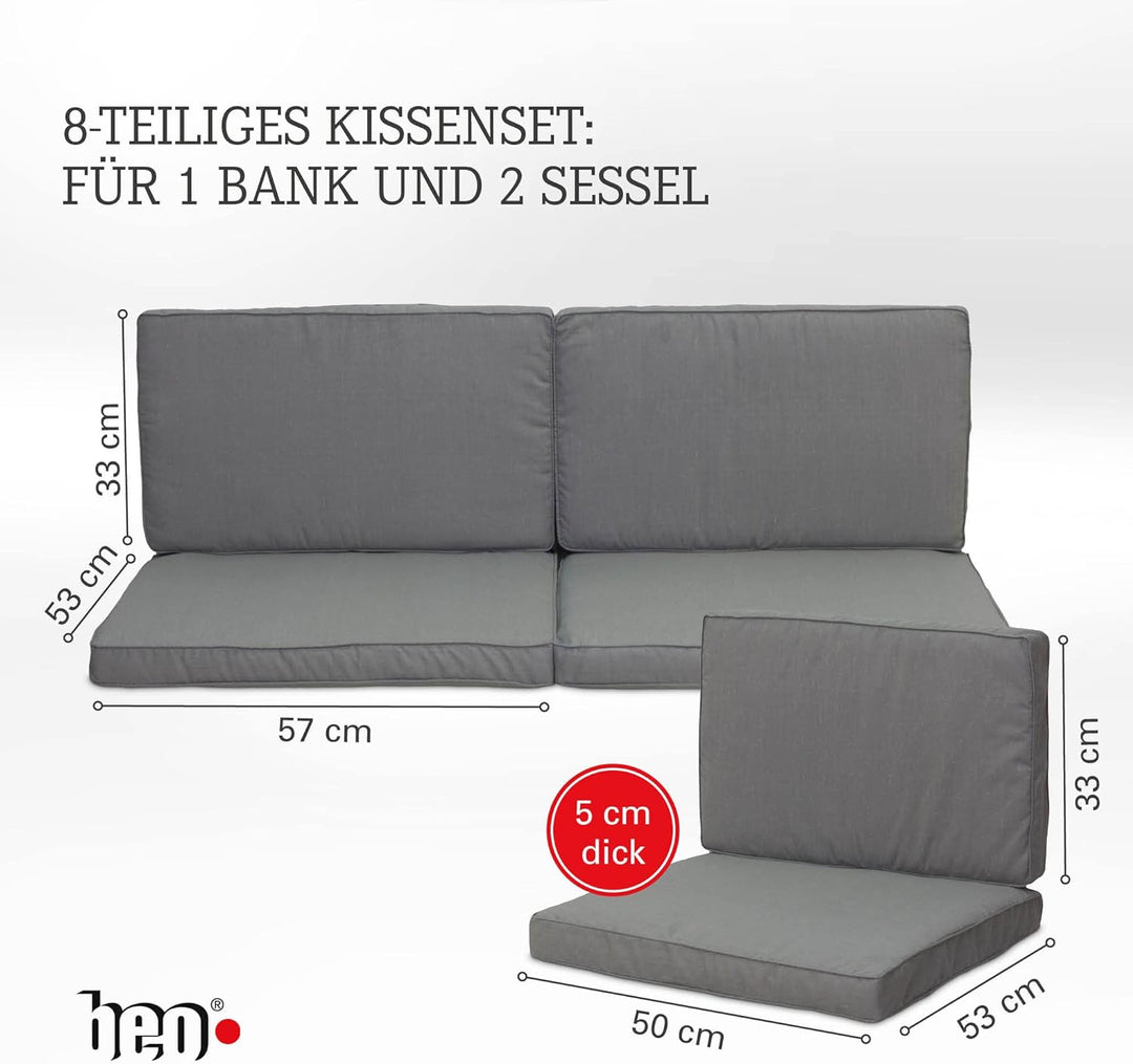 Beo Lounge Auflagen Set Monaco | Made in EU | 8 Polster Gartenmöbel atmungsaktiv | Maschinenwaschbar
