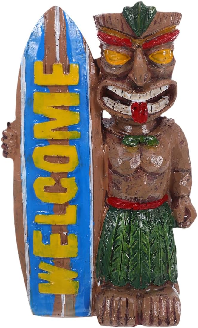 Cabilock Garten Hawaii Tiki Figur Welcome Gartendeko Willkommen Schild Tierfiguren Garten Dekofigur