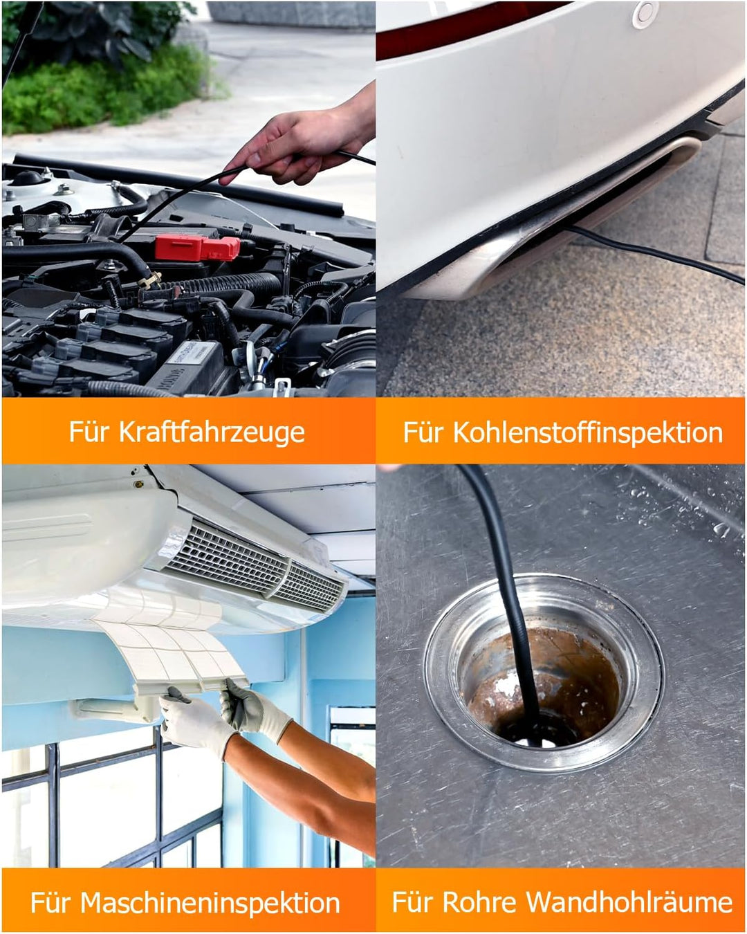 Endoskopkamera mit Licht, AOPICK 4.3" IPS Bildschirm Endoskop mit 10M Halbstarres Kabel, 8mm IP67 wa